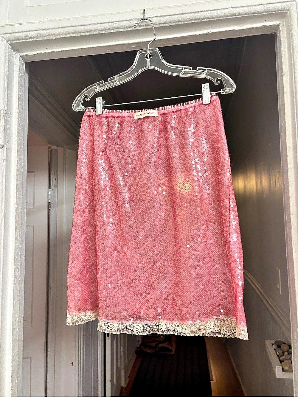 Handover Sequin Lace Trim Midi Skirt in Pink Like New

Retail price: $165.00